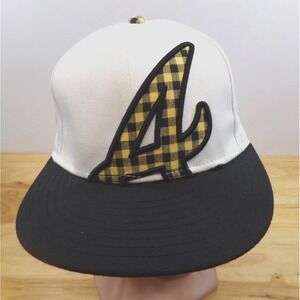 New Era 59Fifty Cap‎ Hat Size 7 1/4 MLB Atlanta Braves Yellow Plaid Logo & Brim